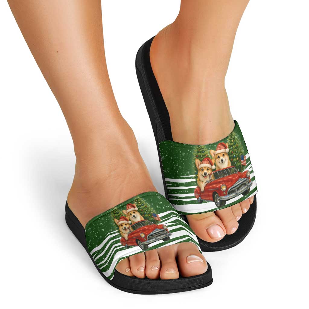 Pembroke Welsh Corgi Dog Xmas Christmas Slide Sandals Xmas Holiday Patterns - Wonder Print Shop