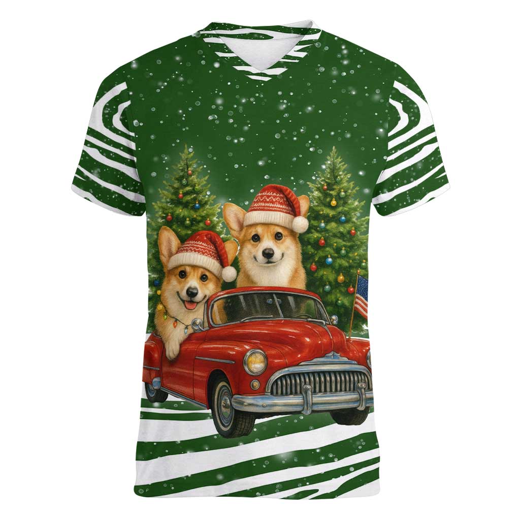 Pembroke Welsh Corgi Dog Xmas Christmas Women V-Neck T-Shirt Xmas Holiday Patterns - Wonder Print Shop