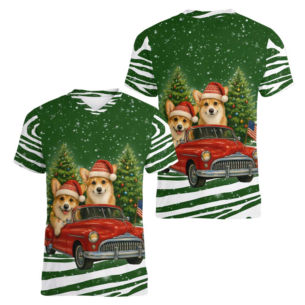 Pembroke Welsh Corgi Dog Xmas Christmas Women V-Neck T-Shirt Xmas Holiday Patterns - Wonder Print Shop
