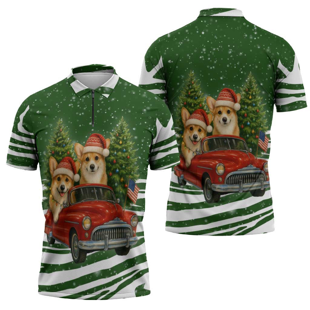 Pembroke Welsh Corgi Dog Xmas Christmas Zipper Polo Shirt Xmas Holiday Patterns - Wonder Print Shop