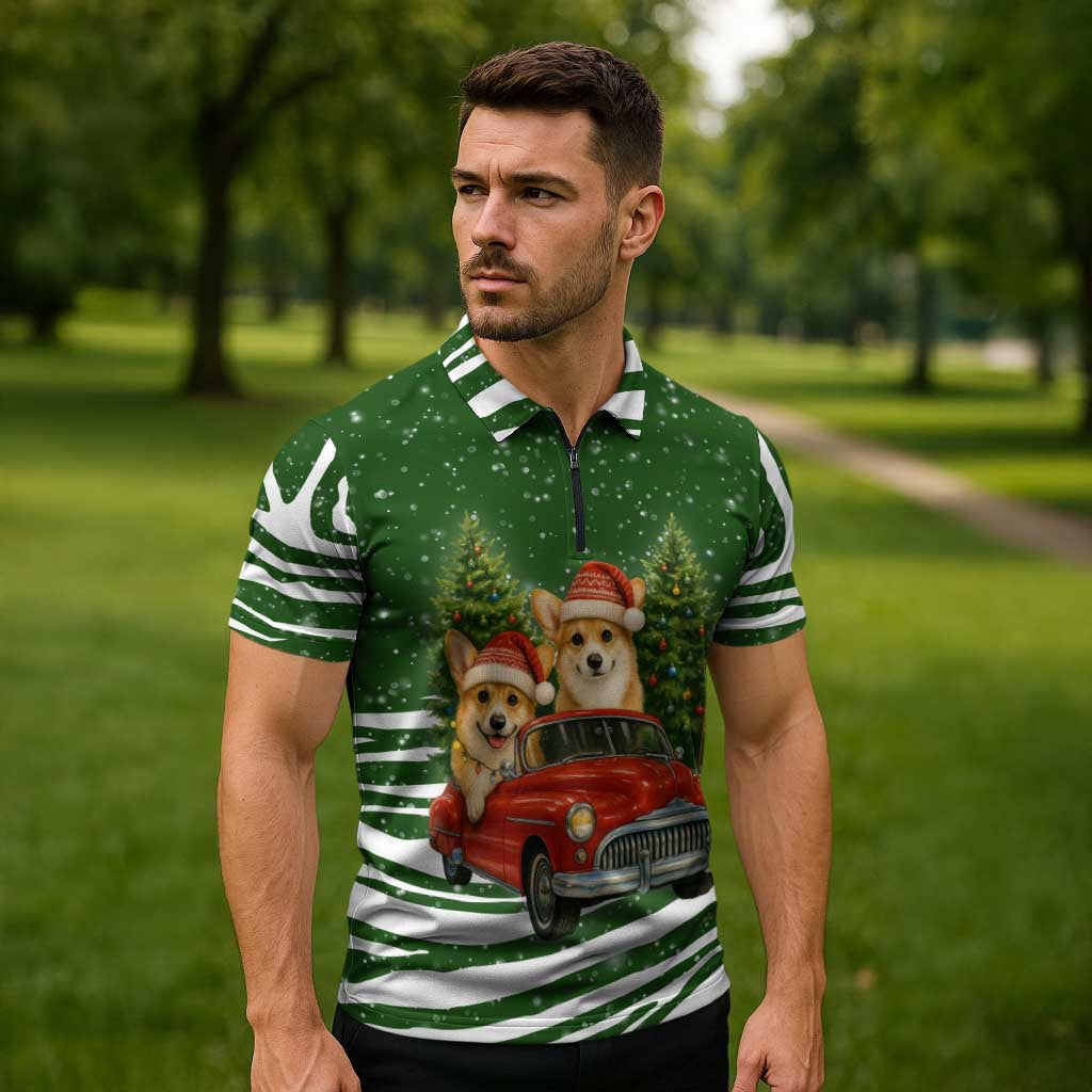 Pembroke Welsh Corgi Dog Xmas Christmas Zipper Polo Shirt Xmas Holiday Patterns - Wonder Print Shop