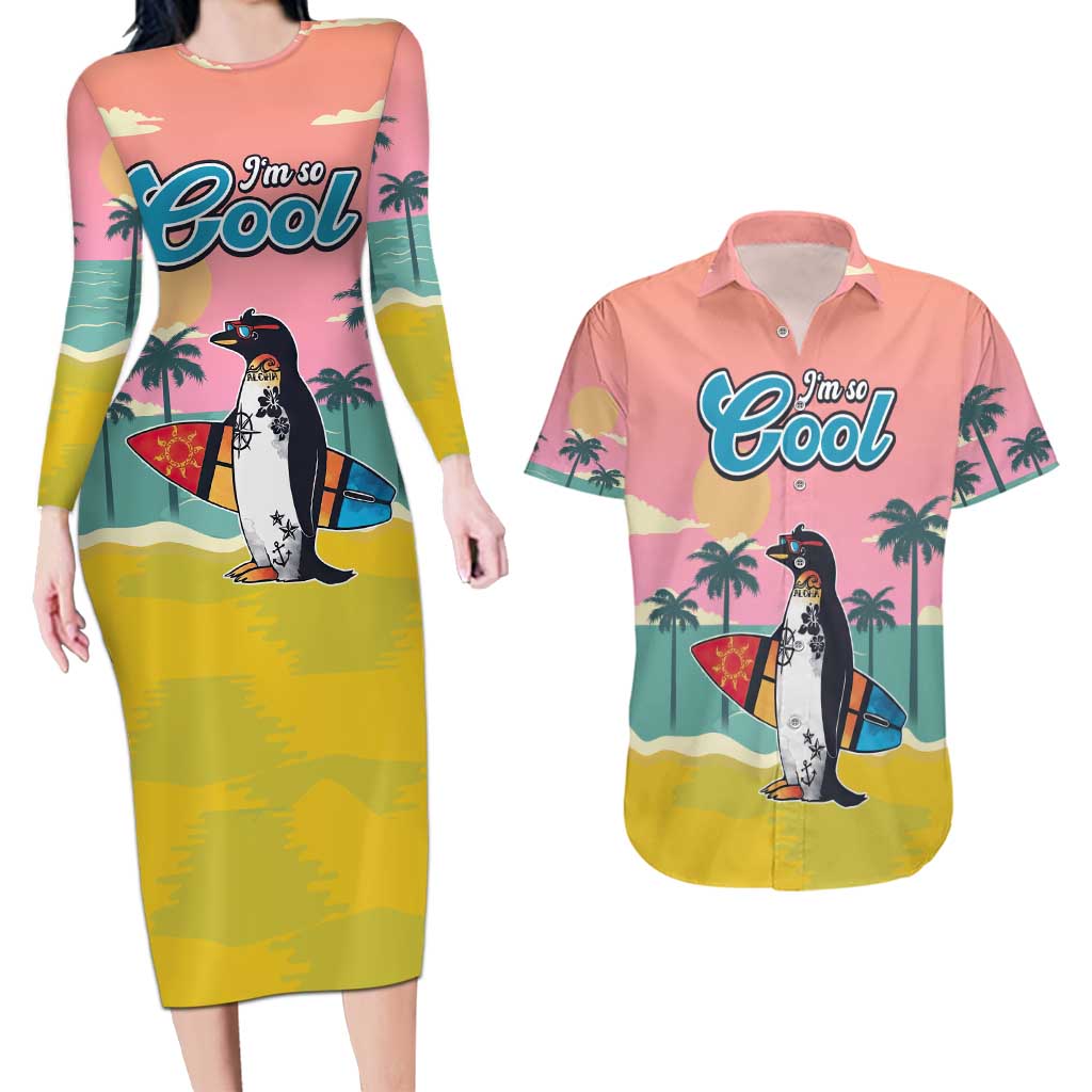 Penguin Im So Cool Christmas Couples Matching Long Sleeve Bodycon Dress and Hawaiian Shirt Xmas Holiday Patterns - Wonder Print Shop