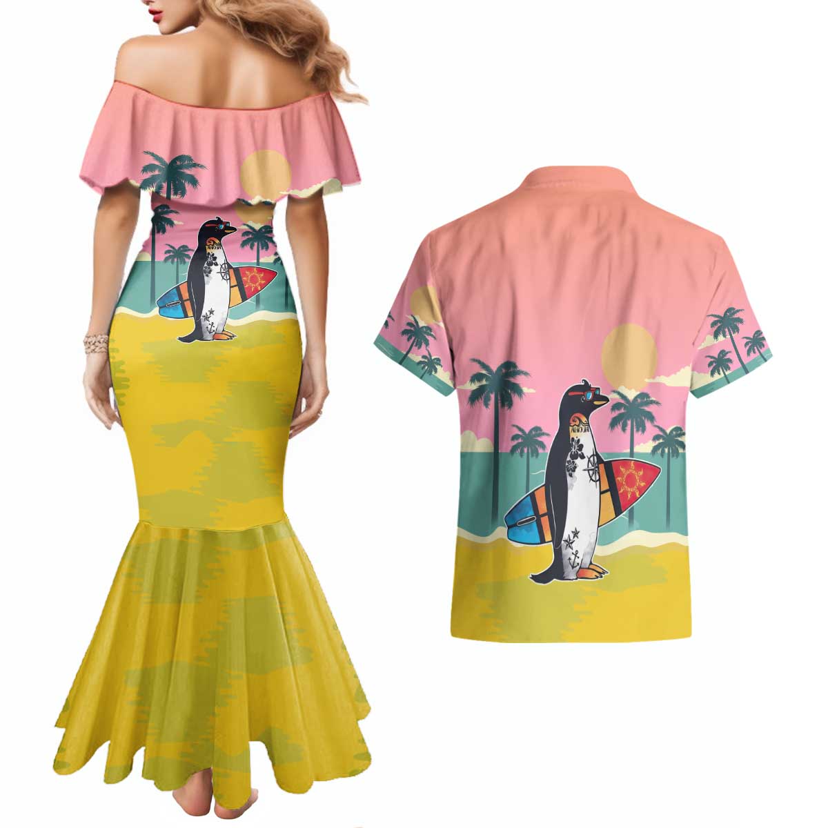 Penguin Im So Cool Christmas Couples Matching Mermaid Dress and Hawaiian Shirt Xmas Holiday Patterns - Wonder Print Shop