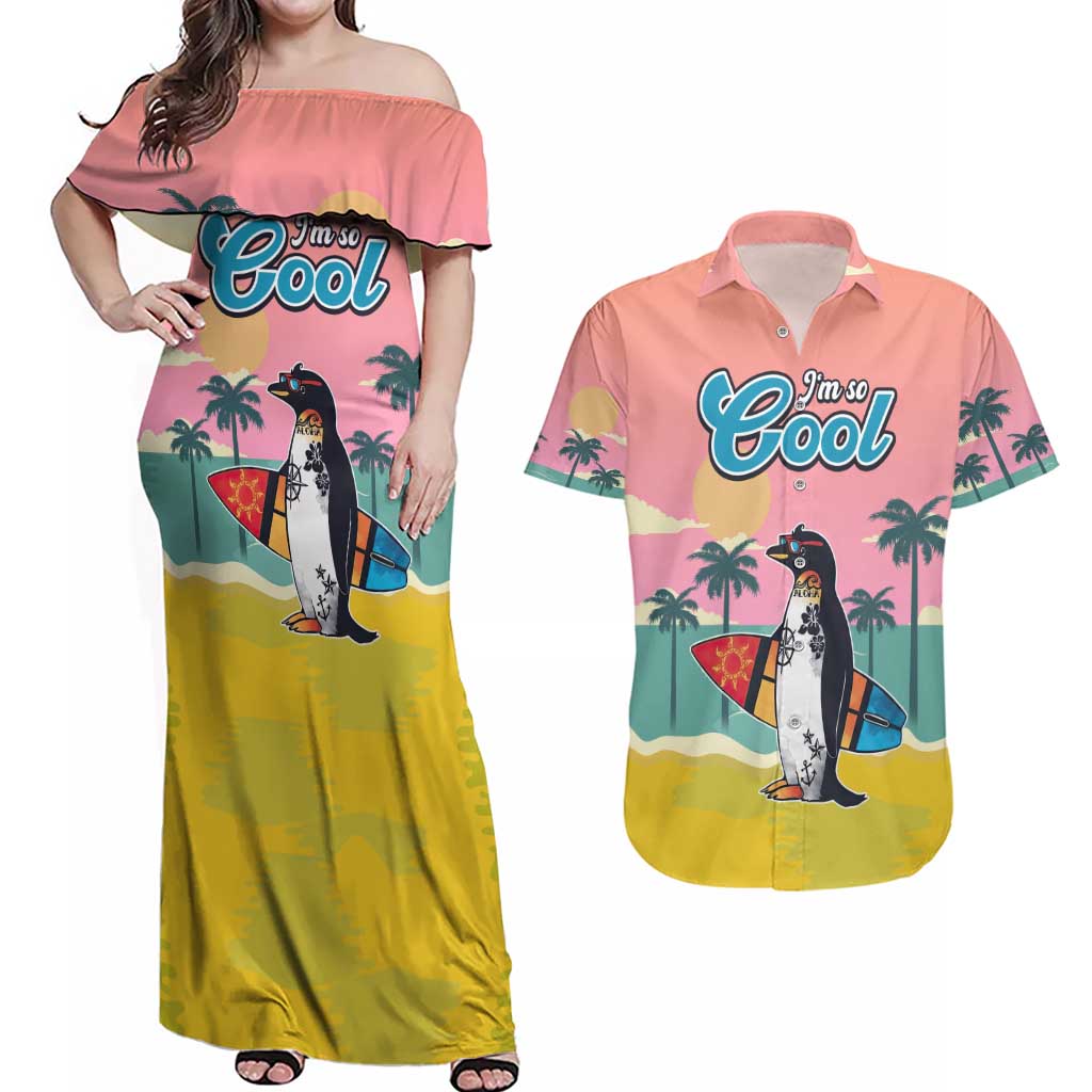 Penguin Im So Cool Christmas Couples Matching Off Shoulder Maxi Dress and Hawaiian Shirt Xmas Holiday Patterns - Wonder Print Shop