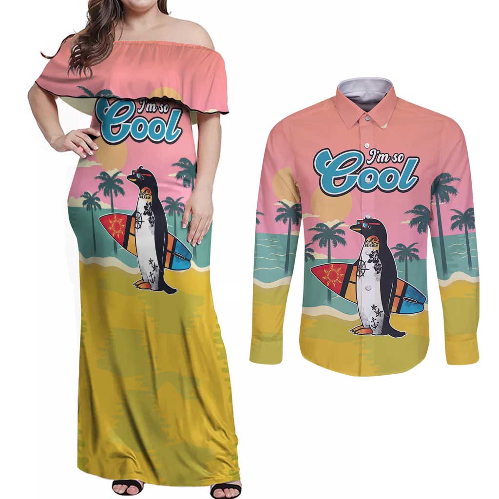 Penguin Im So Cool Christmas Couples Matching Off Shoulder Maxi Dress and Long Sleeve Button Shirt Xmas Holiday Patterns - Wonder Print Shop