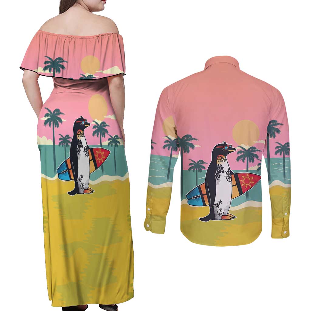 Penguin Im So Cool Christmas Couples Matching Off Shoulder Maxi Dress and Long Sleeve Button Shirt Xmas Holiday Patterns - Wonder Print Shop
