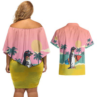 Penguin Im So Cool Christmas Couples Matching Off Shoulder Short Dress and Hawaiian Shirt Xmas Holiday Patterns - Wonder Print Shop