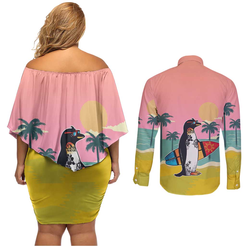 Penguin Im So Cool Christmas Couples Matching Off Shoulder Short Dress and Long Sleeve Button Shirt Xmas Holiday Patterns - Wonder Print Shop