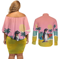 Penguin Im So Cool Christmas Couples Matching Off Shoulder Short Dress and Long Sleeve Button Shirt Xmas Holiday Patterns - Wonder Print Shop