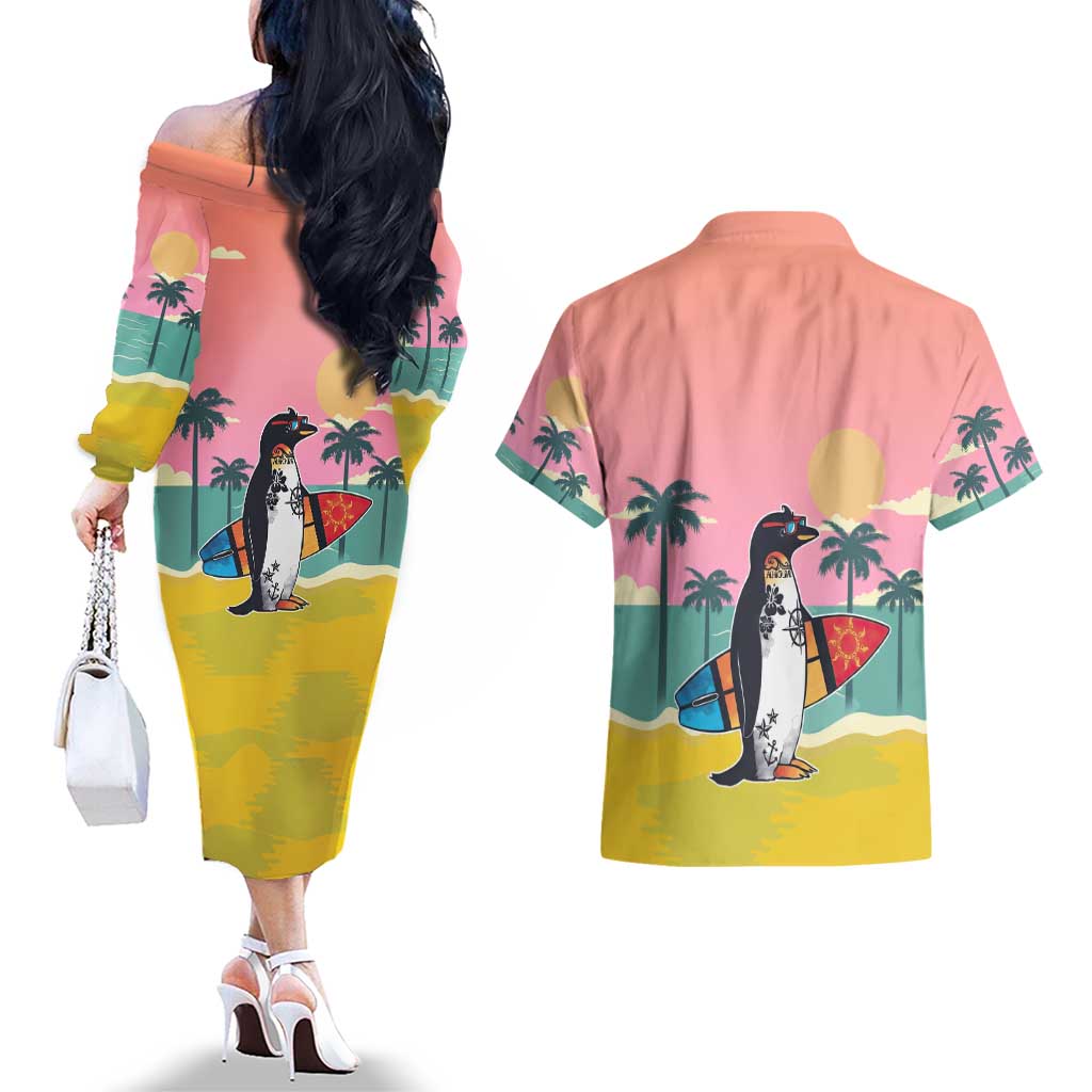 Penguin Im So Cool Christmas Couples Matching Off The Shoulder Long Sleeve Dress and Hawaiian Shirt Xmas Holiday Patterns - Wonder Print Shop