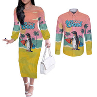 Penguin Im So Cool Christmas Couples Matching Off The Shoulder Long Sleeve Dress and Long Sleeve Button Shirt Xmas Holiday Patterns - Wonder Print Shop