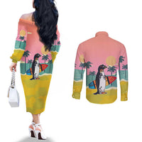 Penguin Im So Cool Christmas Couples Matching Off The Shoulder Long Sleeve Dress and Long Sleeve Button Shirt Xmas Holiday Patterns - Wonder Print Shop