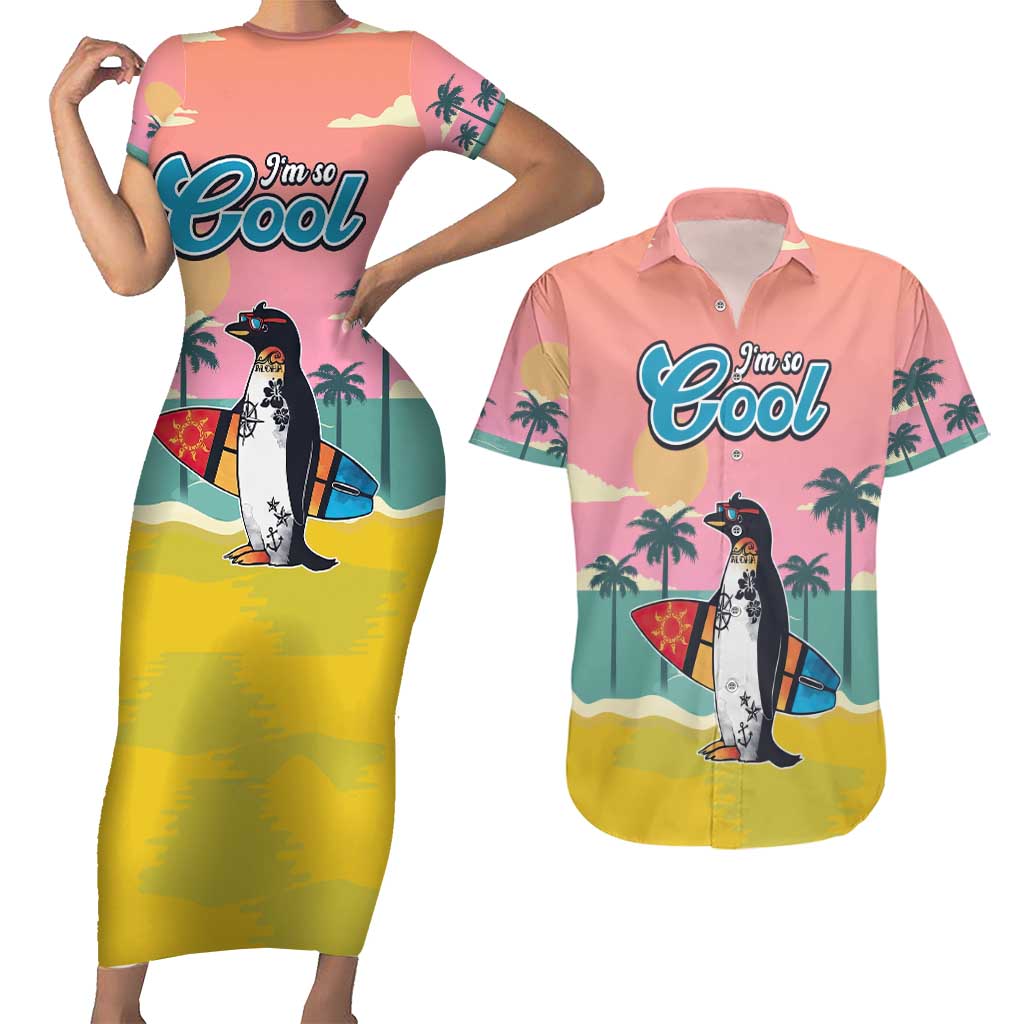 Penguin Im So Cool Christmas Couples Matching Short Sleeve Bodycon Dress and Hawaiian Shirt Xmas Holiday Patterns - Wonder Print Shop