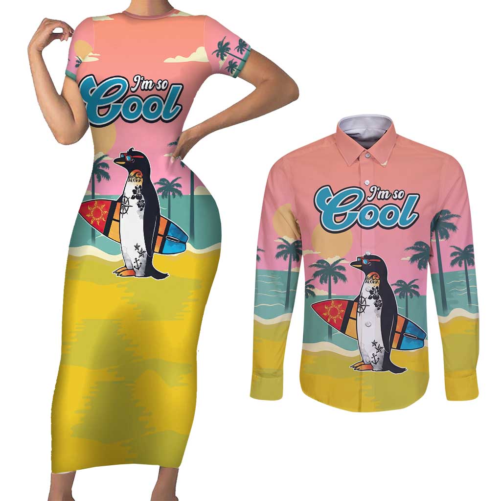 Penguin Im So Cool Christmas Couples Matching Short Sleeve Bodycon Dress and Long Sleeve Button Shirt Xmas Holiday Patterns - Wonder Print Shop