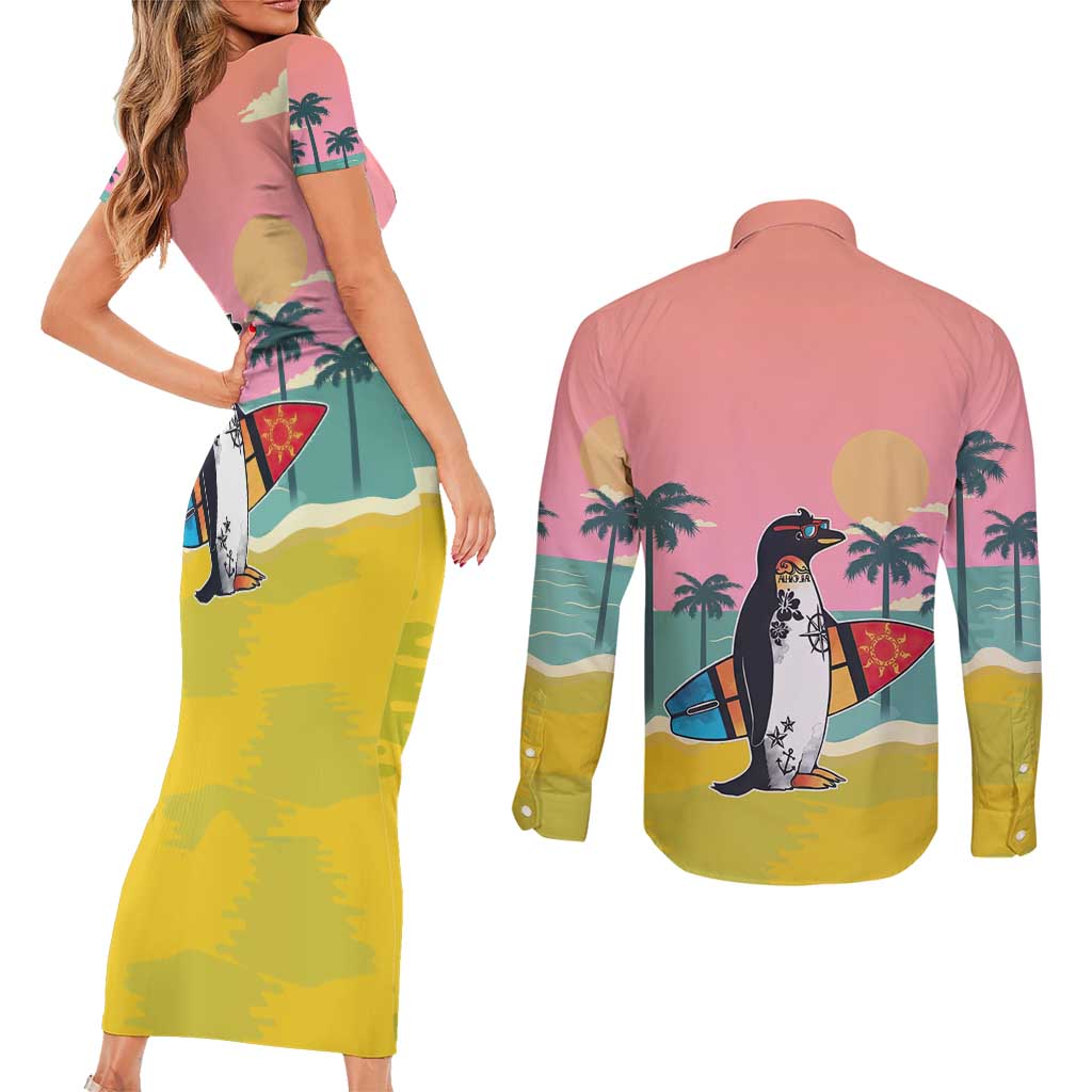 Penguin Im So Cool Christmas Couples Matching Short Sleeve Bodycon Dress and Long Sleeve Button Shirt Xmas Holiday Patterns - Wonder Print Shop