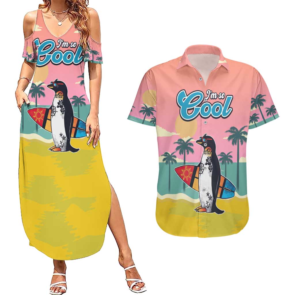 Penguin Im So Cool Christmas Couples Matching Summer Maxi Dress and Hawaiian Shirt Xmas Holiday Patterns - Wonder Print Shop