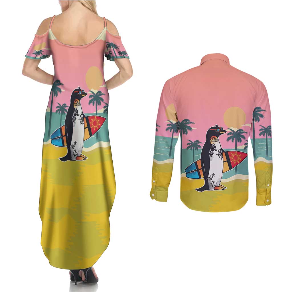 Penguin Im So Cool Christmas Couples Matching Summer Maxi Dress and Long Sleeve Button Shirt Xmas Holiday Patterns - Wonder Print Shop
