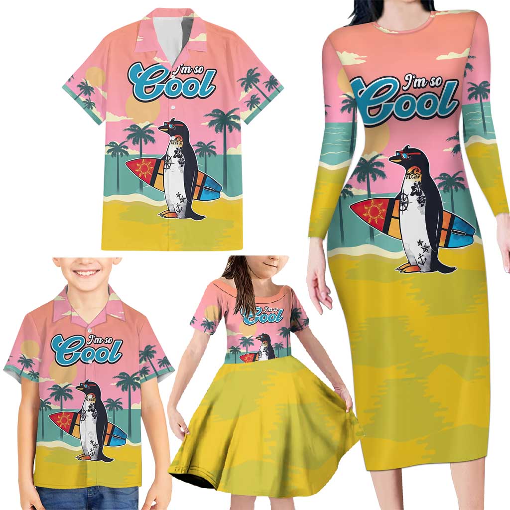 Penguin Im So Cool Christmas Family Matching Long Sleeve Bodycon Dress and Hawaiian Shirt Xmas Holiday Patterns - Wonder Print Shop