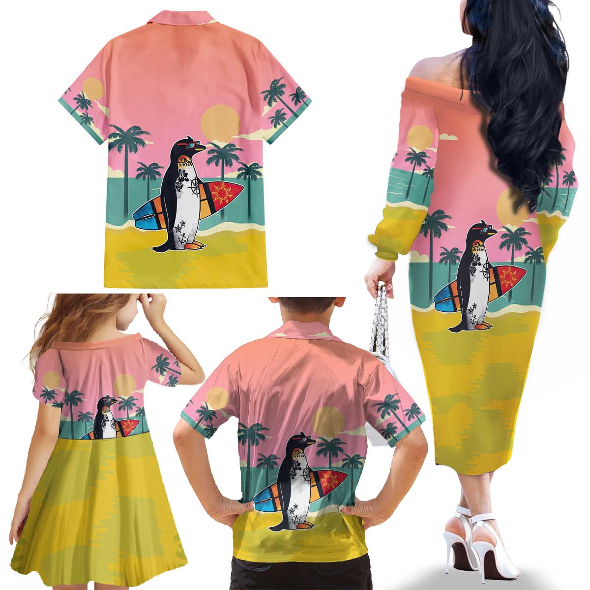 Penguin Im So Cool Christmas Family Matching Off The Shoulder Long Sleeve Dress and Hawaiian Shirt Xmas Holiday Patterns - Wonder Print Shop