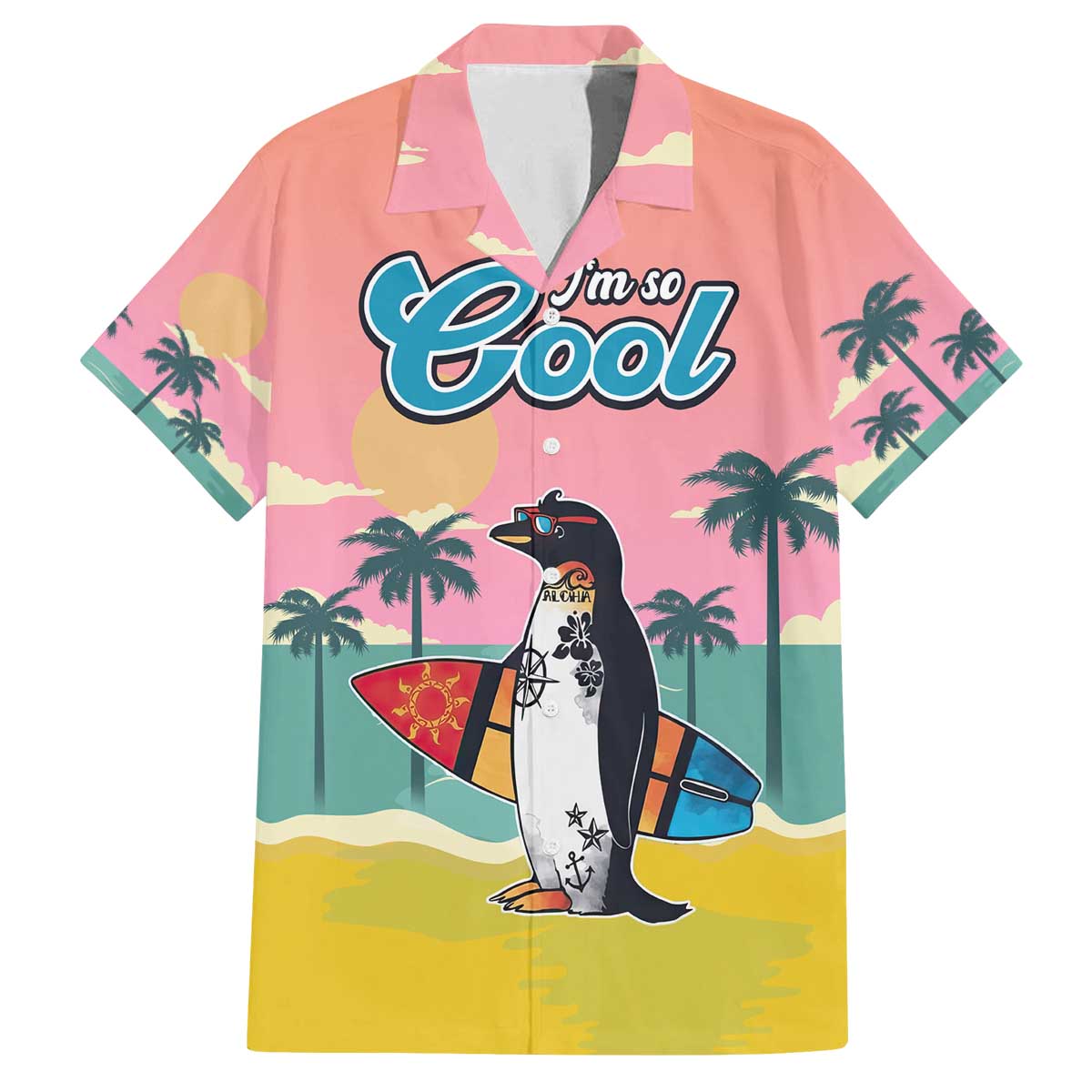 Penguin Im So Cool Christmas Family Matching Off The Shoulder Long Sleeve Dress and Hawaiian Shirt Xmas Holiday Patterns - Wonder Print Shop