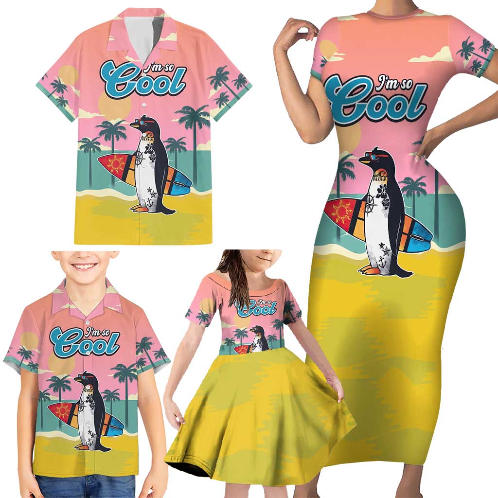 Penguin Im So Cool Christmas Family Matching Short Sleeve Bodycon Dress and Hawaiian Shirt Xmas Holiday Patterns - Wonder Print Shop