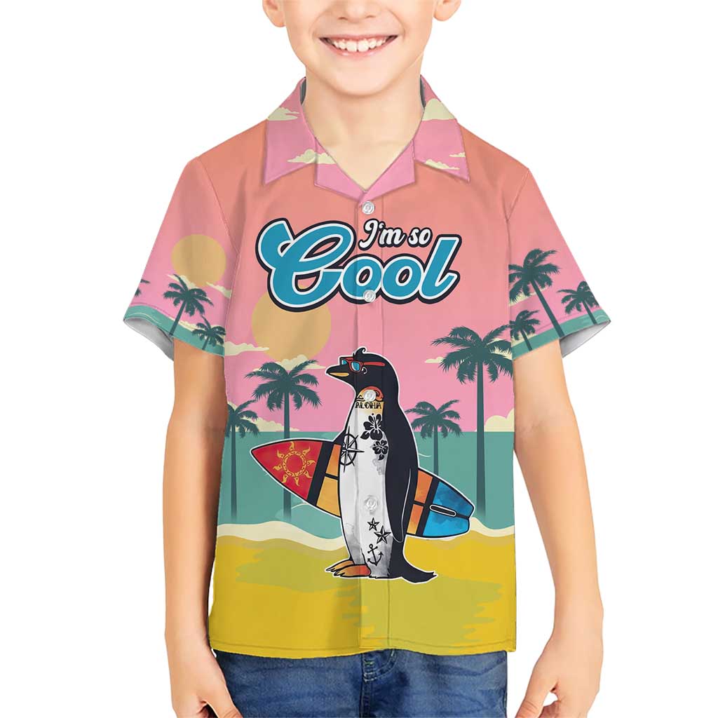 Penguin Im So Cool Christmas Family Matching Short Sleeve Bodycon Dress and Hawaiian Shirt Xmas Holiday Patterns - Wonder Print Shop
