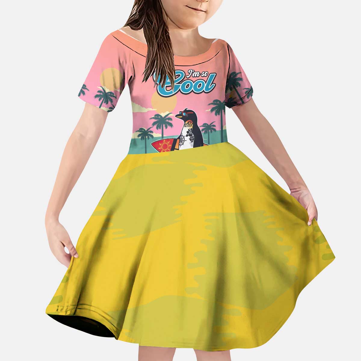 Penguin Im So Cool Christmas Kid Short Sleeve Dress Xmas Holiday Patterns - Wonder Print Shop