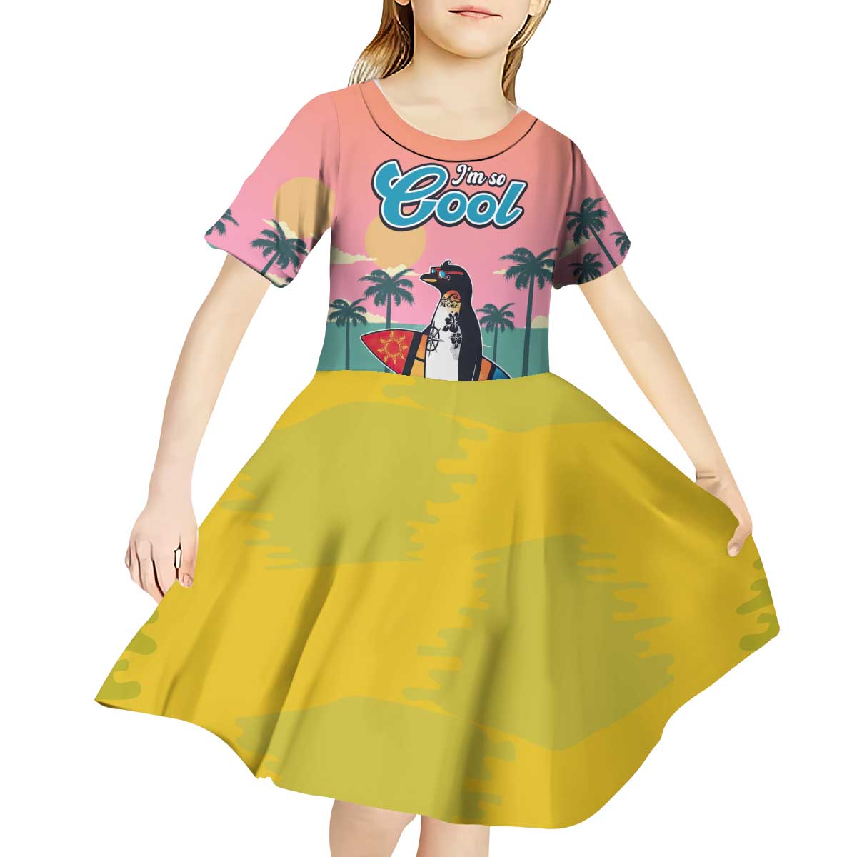 Penguin Im So Cool Christmas Kid Short Sleeve Dress Xmas Holiday Patterns - Wonder Print Shop