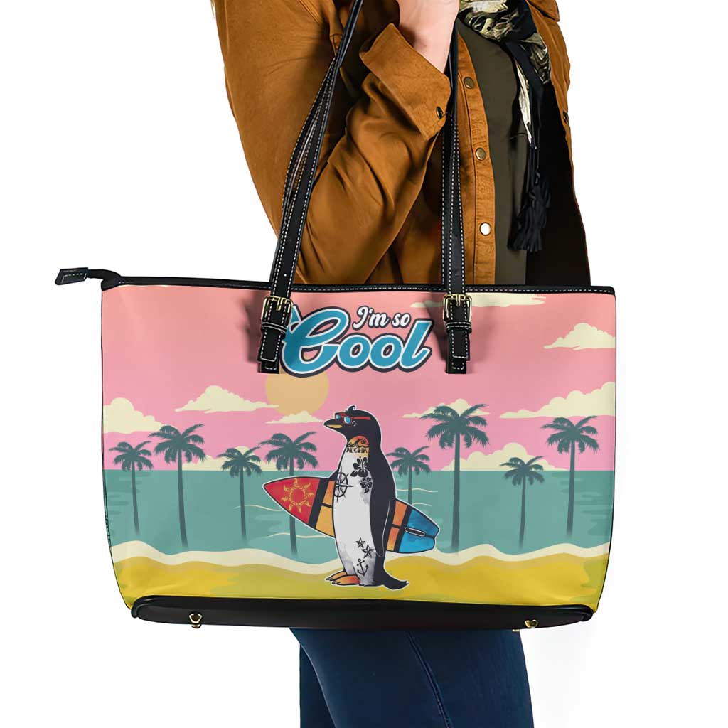Penguin Im So Cool Christmas Leather Tote Bag Xmas Holiday Patterns - Wonder Print Shop