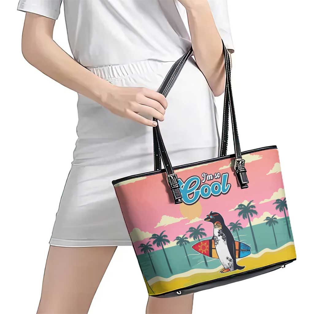 Penguin Im So Cool Christmas Leather Tote Bag Xmas Holiday Patterns - Wonder Print Shop