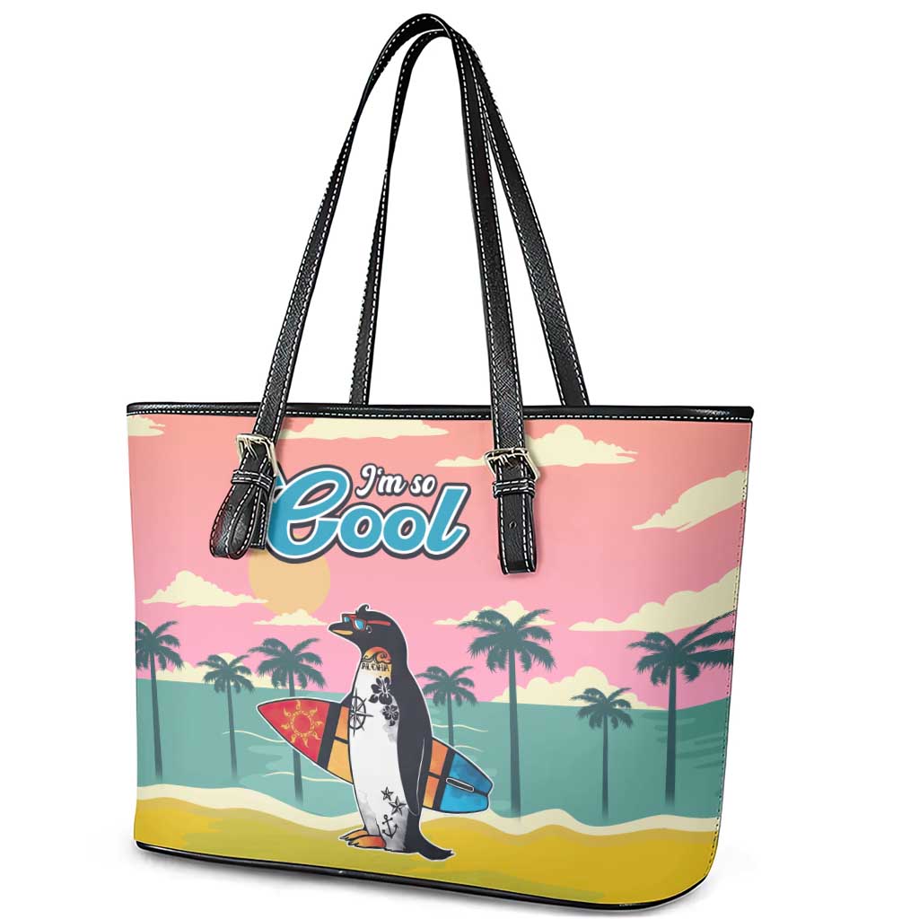Penguin Im So Cool Christmas Leather Tote Bag Xmas Holiday Patterns - Wonder Print Shop