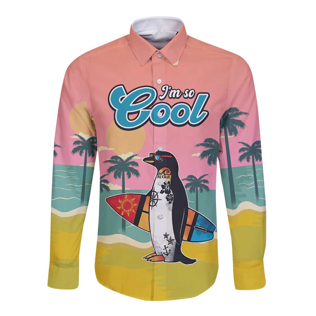 Penguin Im So Cool Christmas Long Sleeve Button Shirt Xmas Holiday Patterns - Wonder Print Shop