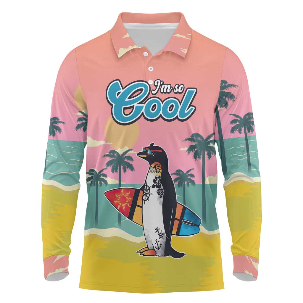 Penguin Im So Cool Christmas Long Sleeve Polo Shirt Xmas Holiday Patterns - Wonder Print Shop