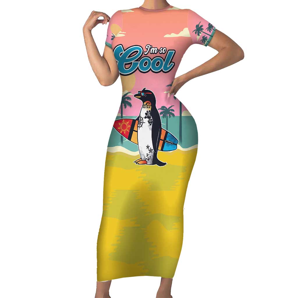 Penguin Im So Cool Christmas Short Sleeve Bodycon Dress Xmas Holiday Patterns - Wonder Print Shop