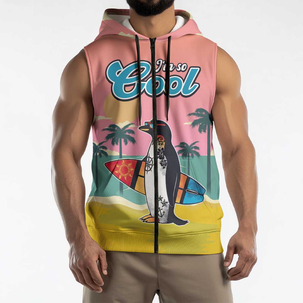 Penguin Im So Cool Christmas Sleeveless Zip Hoodie Xmas Holiday Patterns - Wonder Print Shop