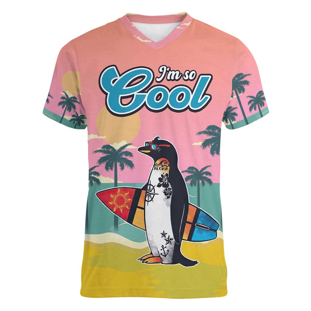 Penguin Im So Cool Christmas Women V-Neck T-Shirt Xmas Holiday Patterns - Wonder Print Shop