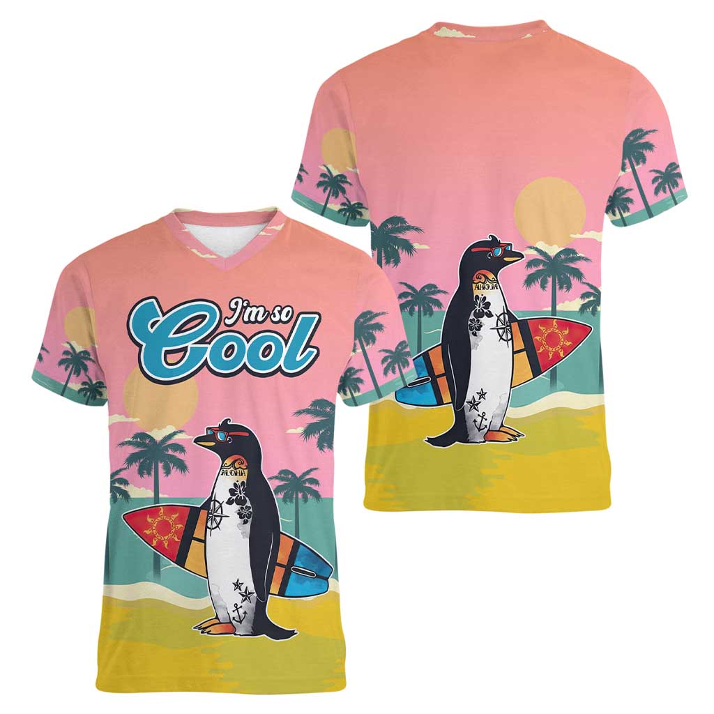 Penguin Im So Cool Christmas Women V-Neck T-Shirt Xmas Holiday Patterns - Wonder Print Shop