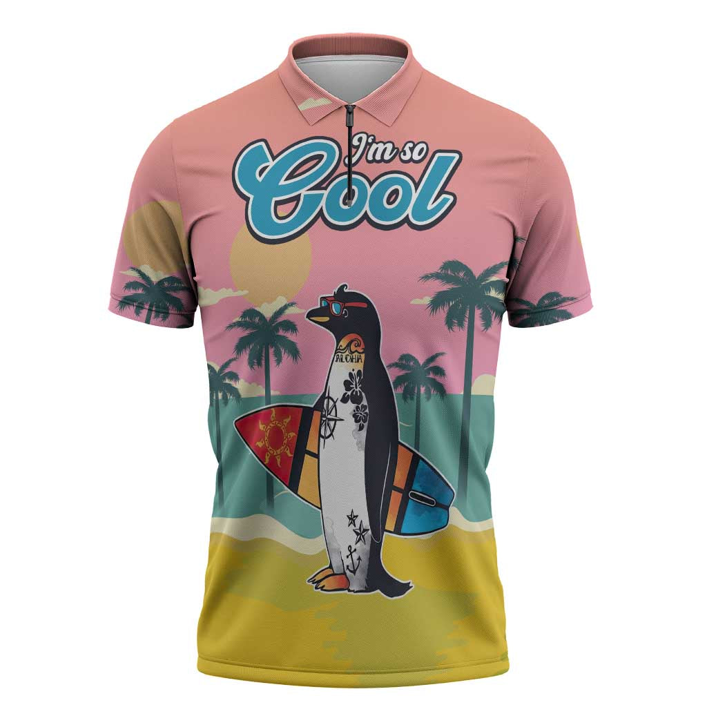 Penguin Im So Cool Christmas Zipper Polo Shirt Xmas Holiday Patterns - Wonder Print Shop