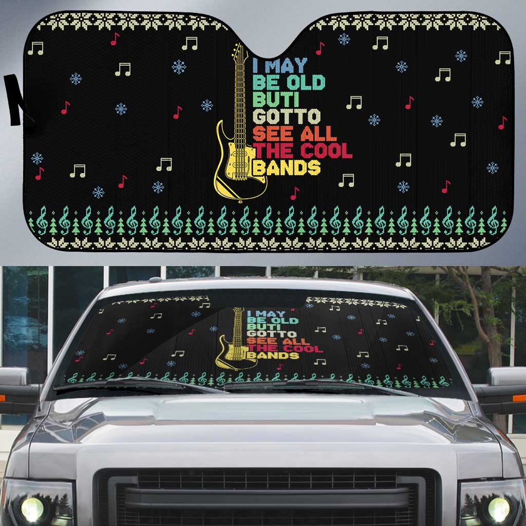 Christmas Vintage Guitar Auto Sun Shade Xmas Holiday Patterns - Wonder Print Shop