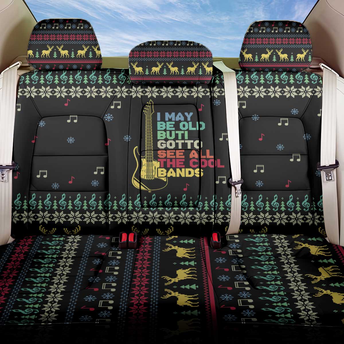 Christmas Vintage Guitar Back Car Seat Cover Xmas Holiday Patterns - Wonder Print Shop