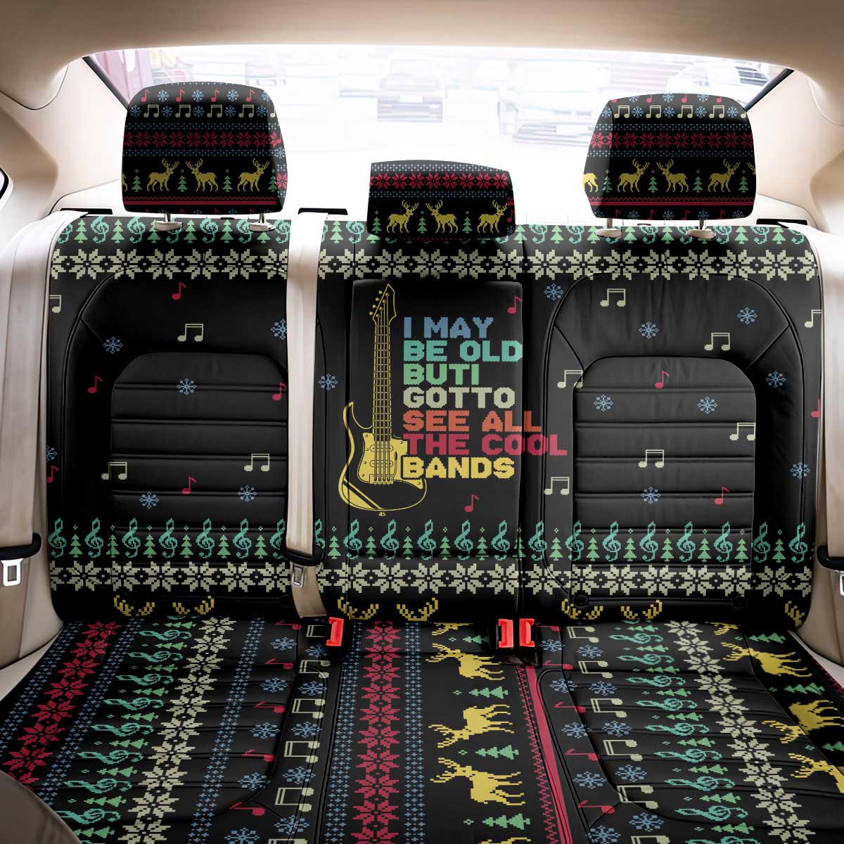 Christmas Vintage Guitar Back Car Seat Cover Xmas Holiday Patterns - Wonder Print Shop