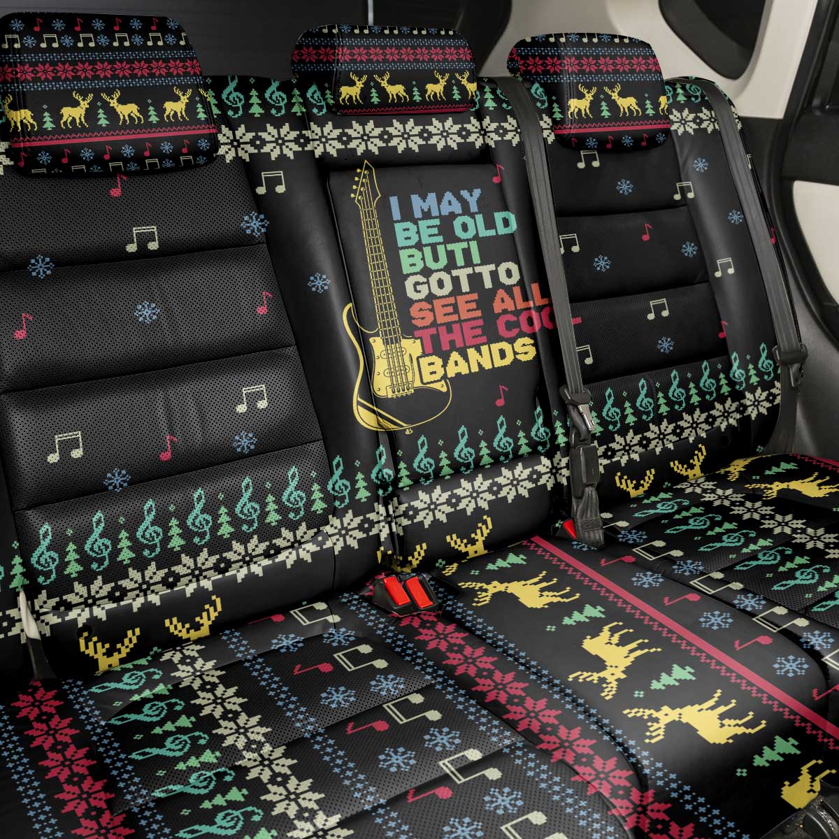 Christmas Vintage Guitar Back Car Seat Cover Xmas Holiday Patterns - Wonder Print Shop