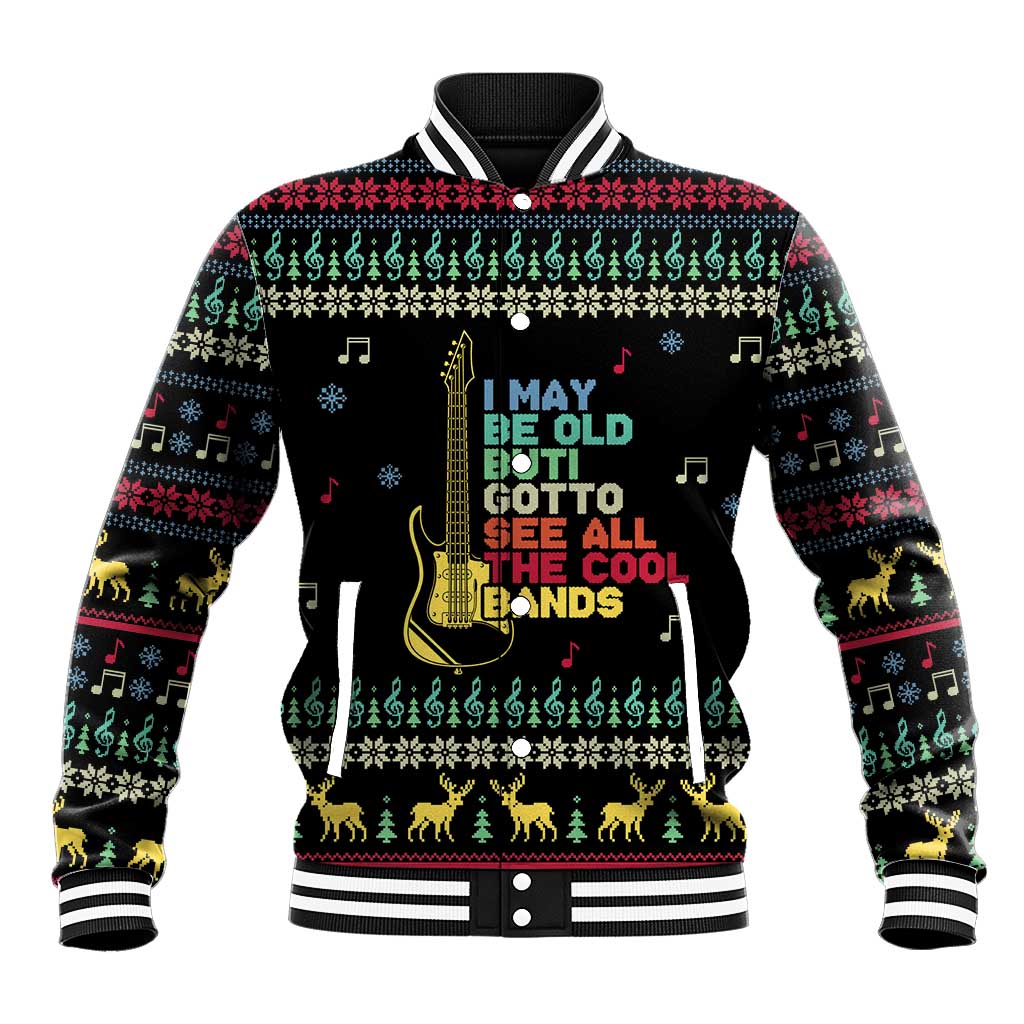 Christmas Vintage Guitar Baseball Jacket Xmas Holiday Patterns - Wonder Print Shop