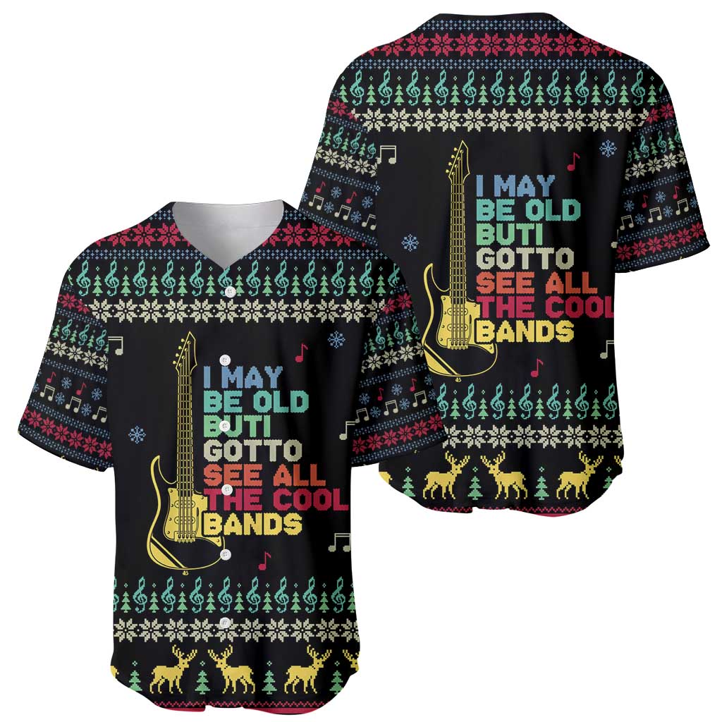 Christmas Vintage Guitar Baseball Jersey Xmas Holiday Patterns - Wonder Print Shop