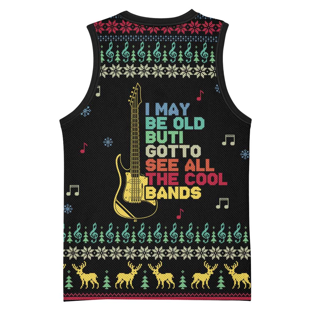 Christmas Vintage Guitar Basketball Jersey Xmas Holiday Patterns - Wonder Print Shop