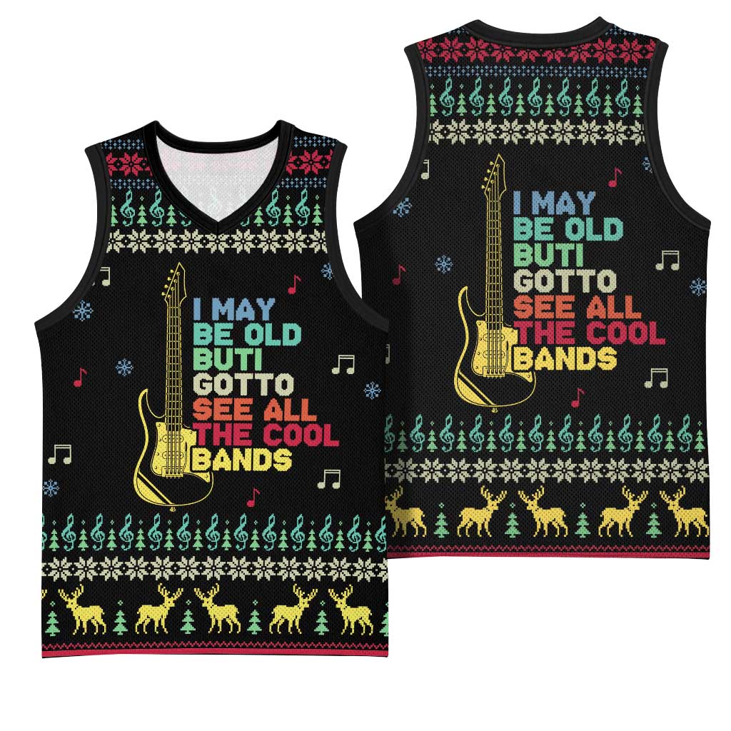 Christmas Vintage Guitar Basketball Jersey Xmas Holiday Patterns - Wonder Print Shop