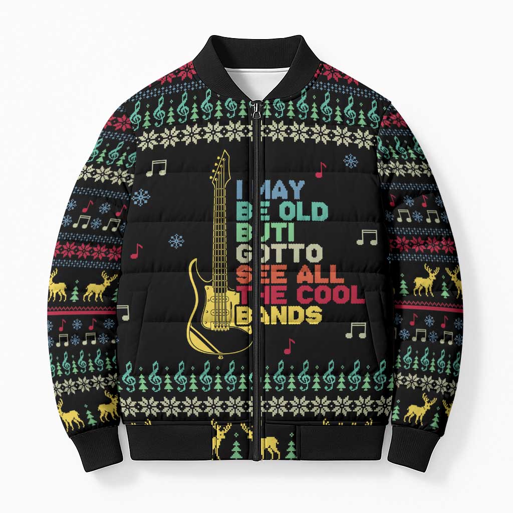 Christmas Vintage Guitar Bomber Puffer Jacket Xmas Holiday Patterns - Wonder Print Shop