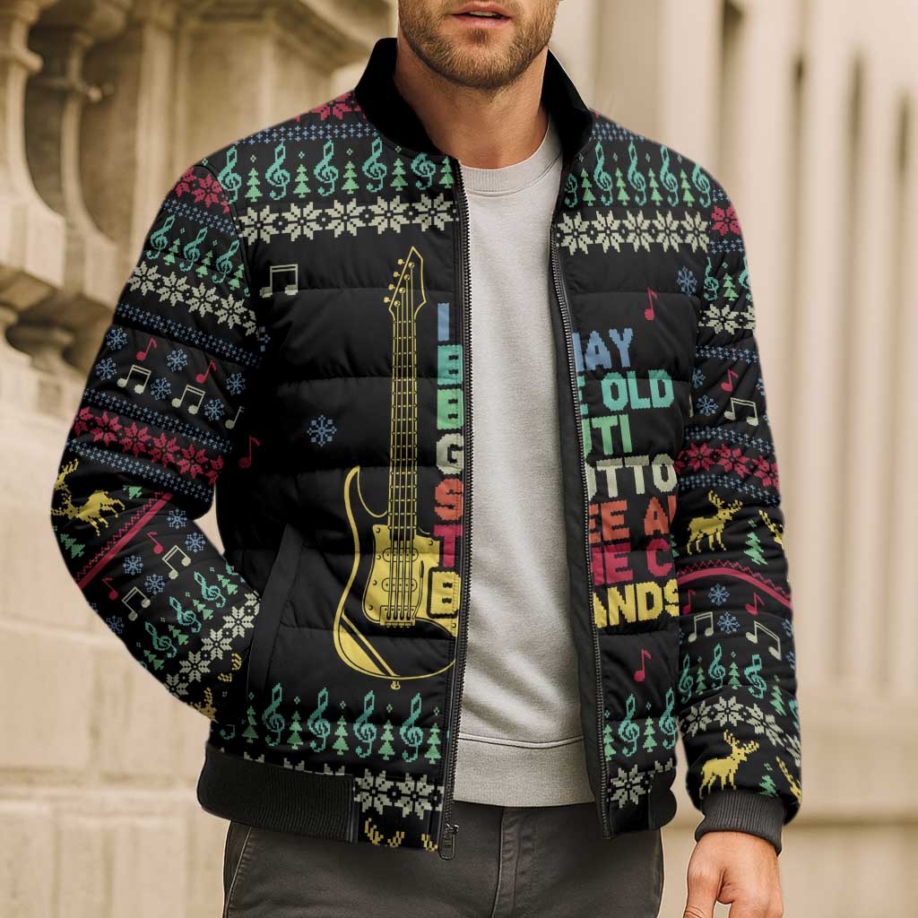 Christmas Vintage Guitar Bomber Puffer Jacket Xmas Holiday Patterns - Wonder Print Shop