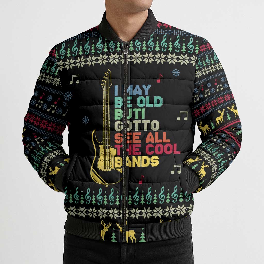 Christmas Vintage Guitar Bomber Puffer Jacket Xmas Holiday Patterns - Wonder Print Shop