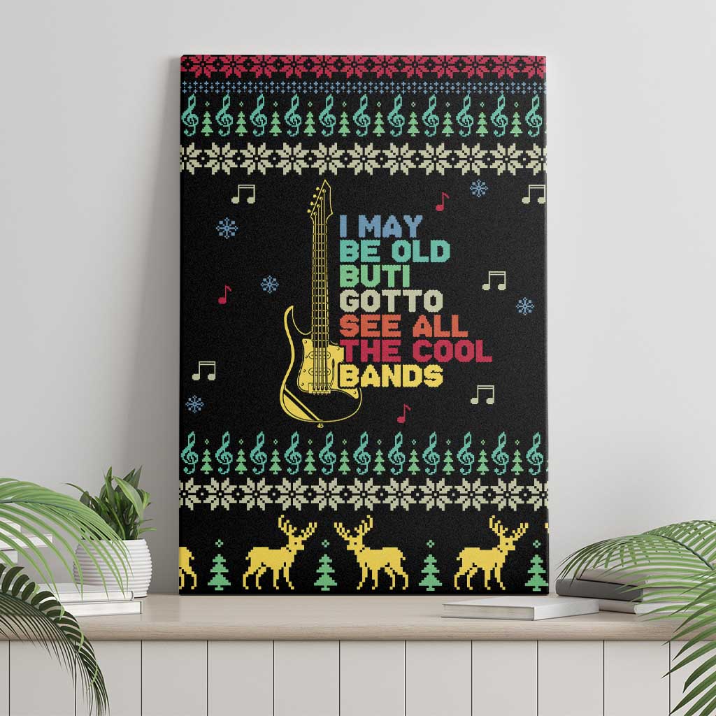 Christmas Vintage Guitar Canvas Wall Art Xmas Holiday Patterns - Wonder Print Shop